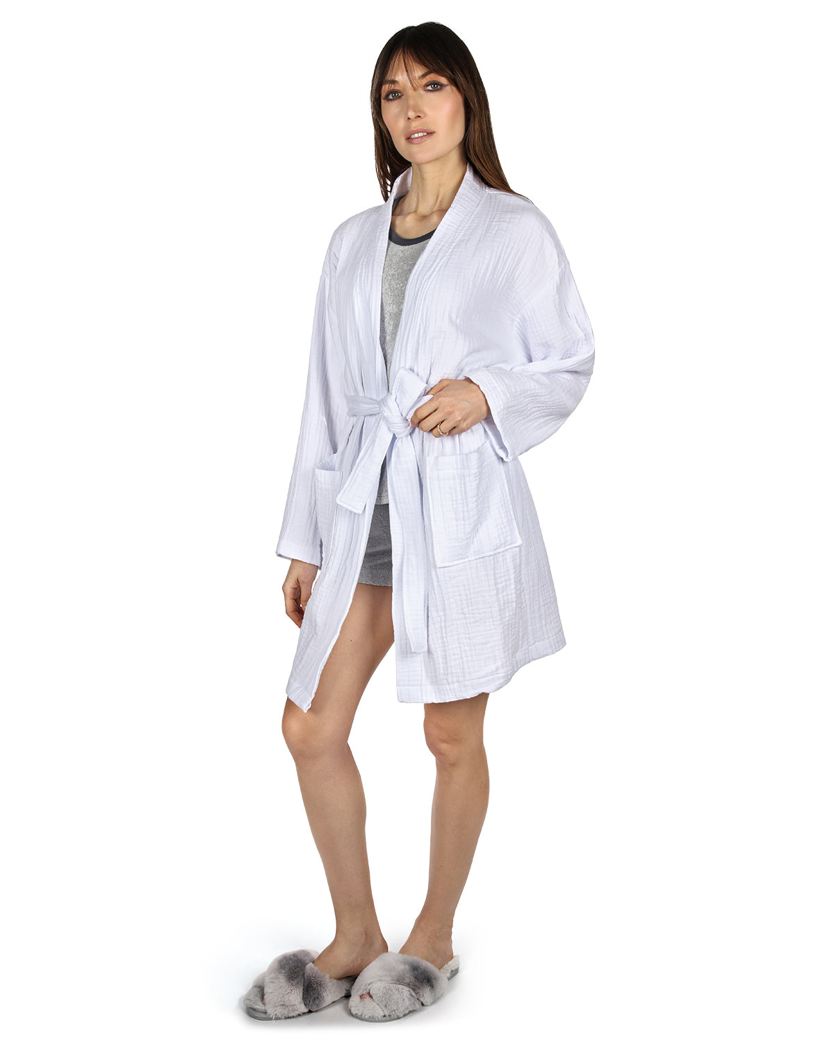 MeMoi Woven Gauze Short Kimono Robe