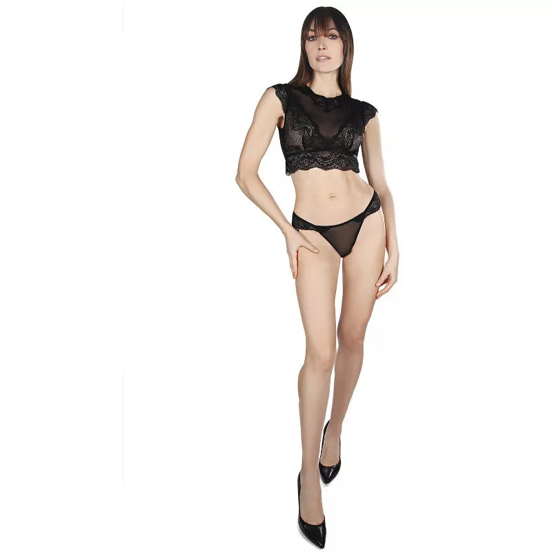 MeMoi Greta Black Crop Top and Panty Set