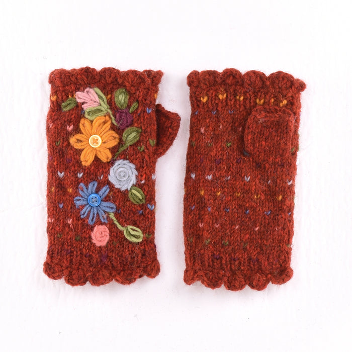 red hand knit warmers