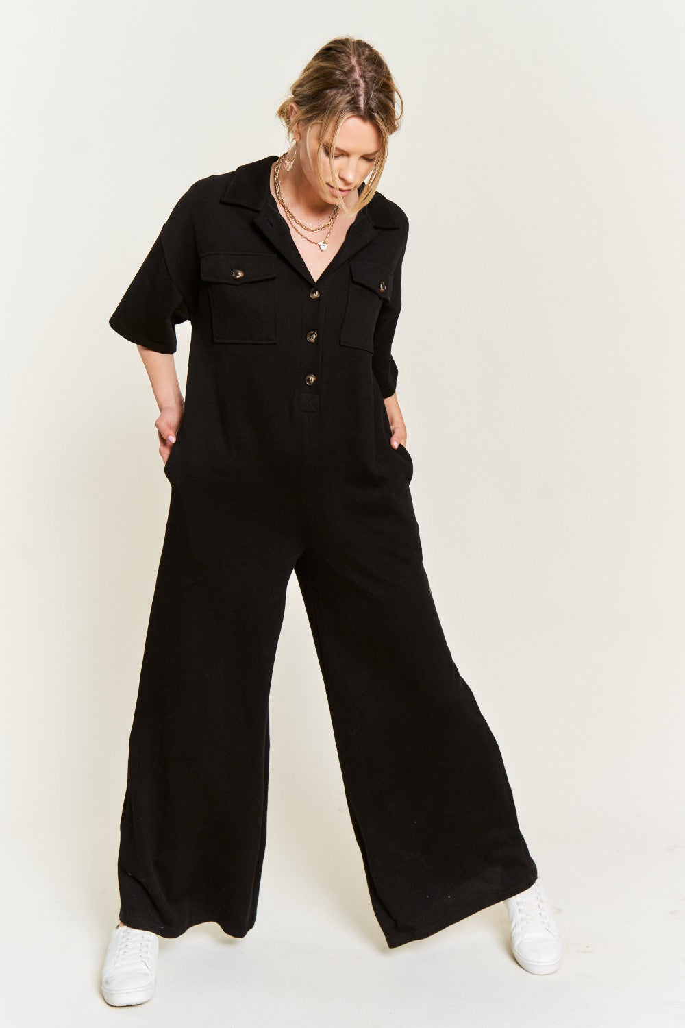 Dropped short sleeves, and wide leg Jumpsuit