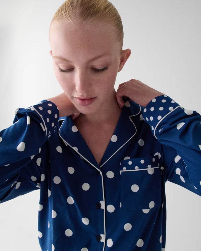 Kate Spade Recycled Brushed Jersey L/S Notch Long PJ Set