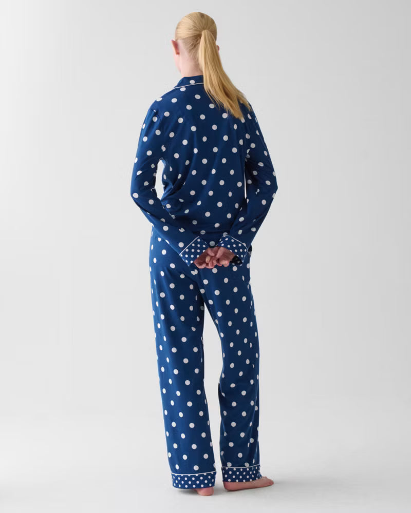 Kate Spade Recycled Brushed Jersey L/S Notch Long PJ Set