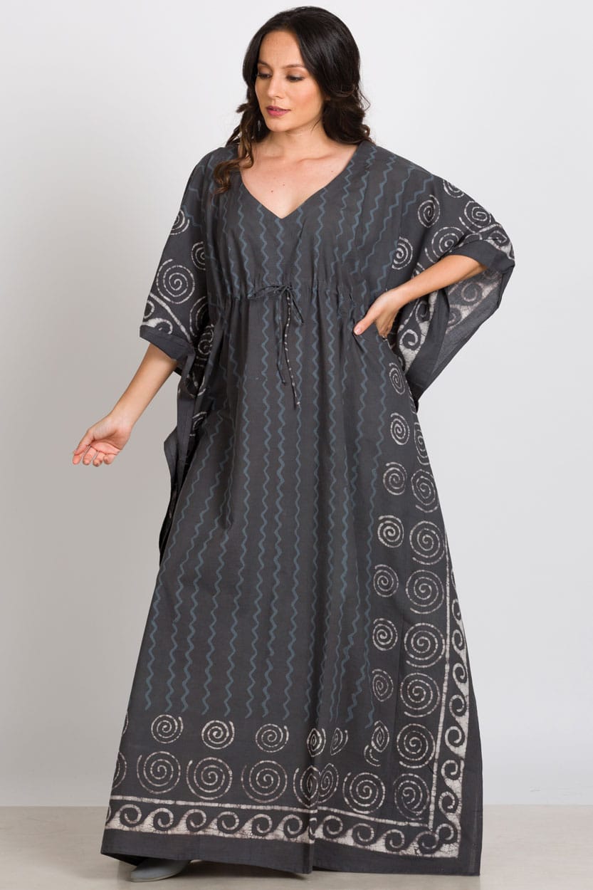 Sevya Handmade Spiral Block Print Caftan