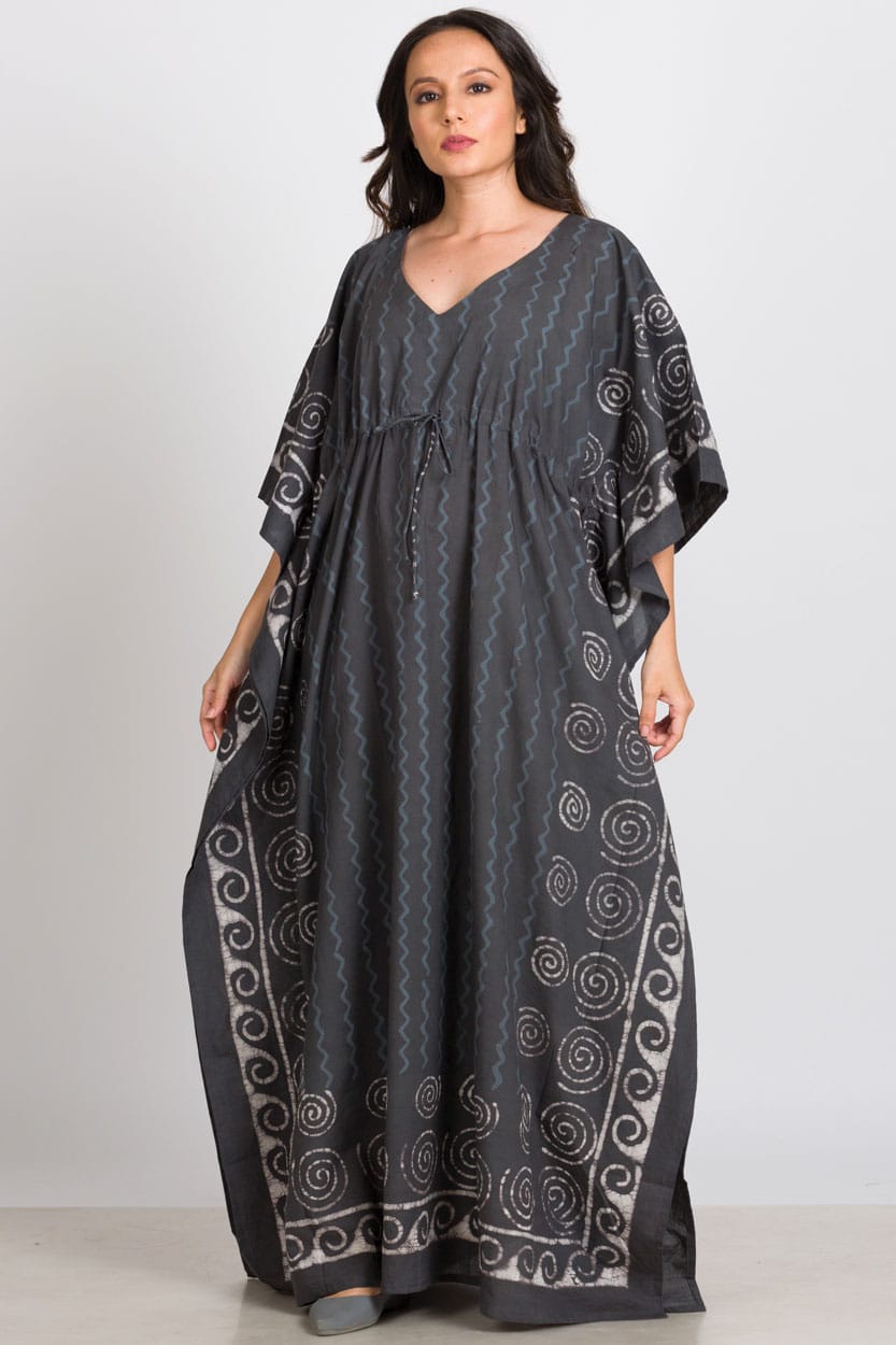 Sevya Handmade Spiral Block Print Caftan