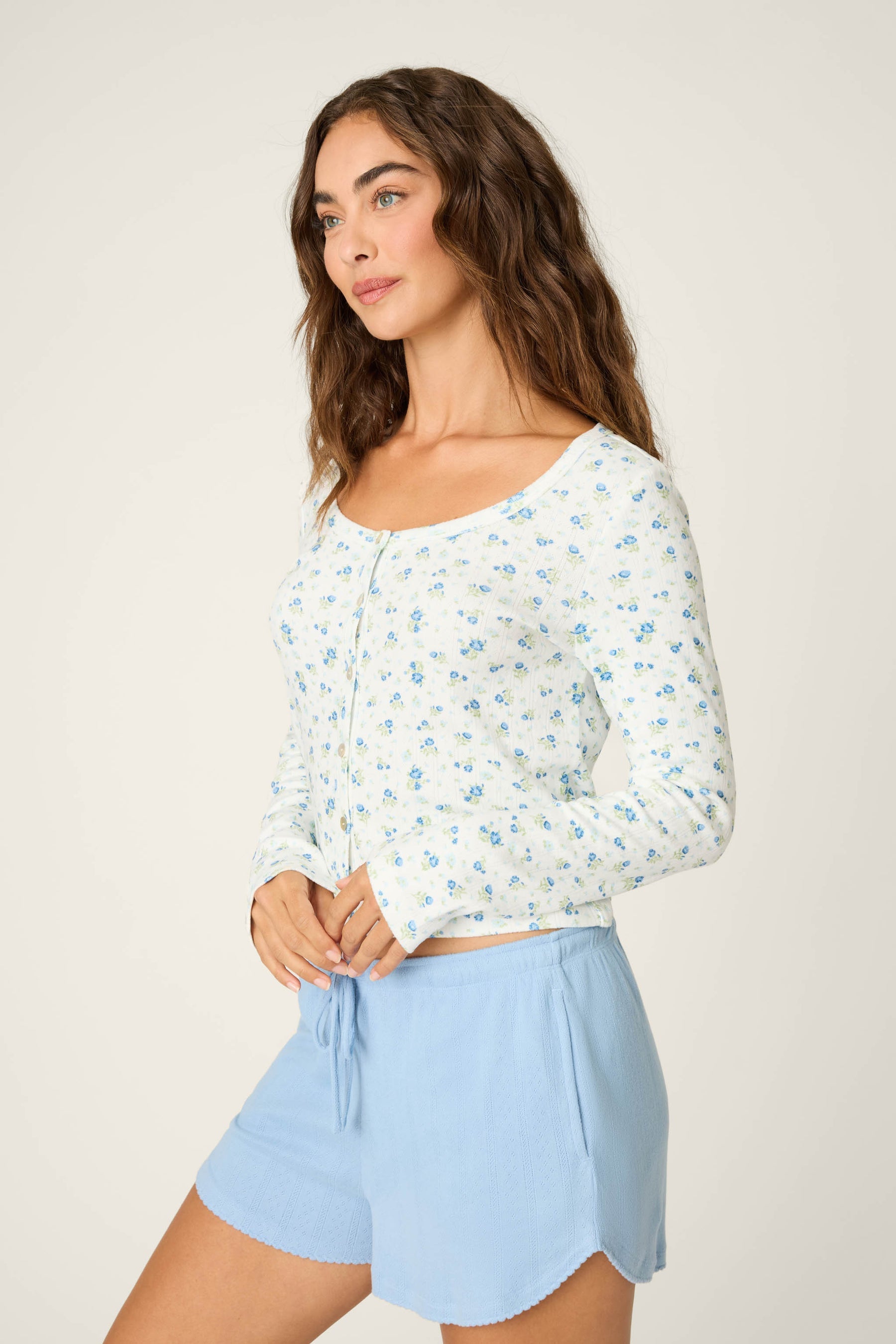 P.J. Salvage More Amour Ditsy Floral Long Sleeve Pointelle Top