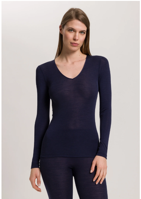 Hanro Woolen Silk Long Sleeve Shirt- V Neck