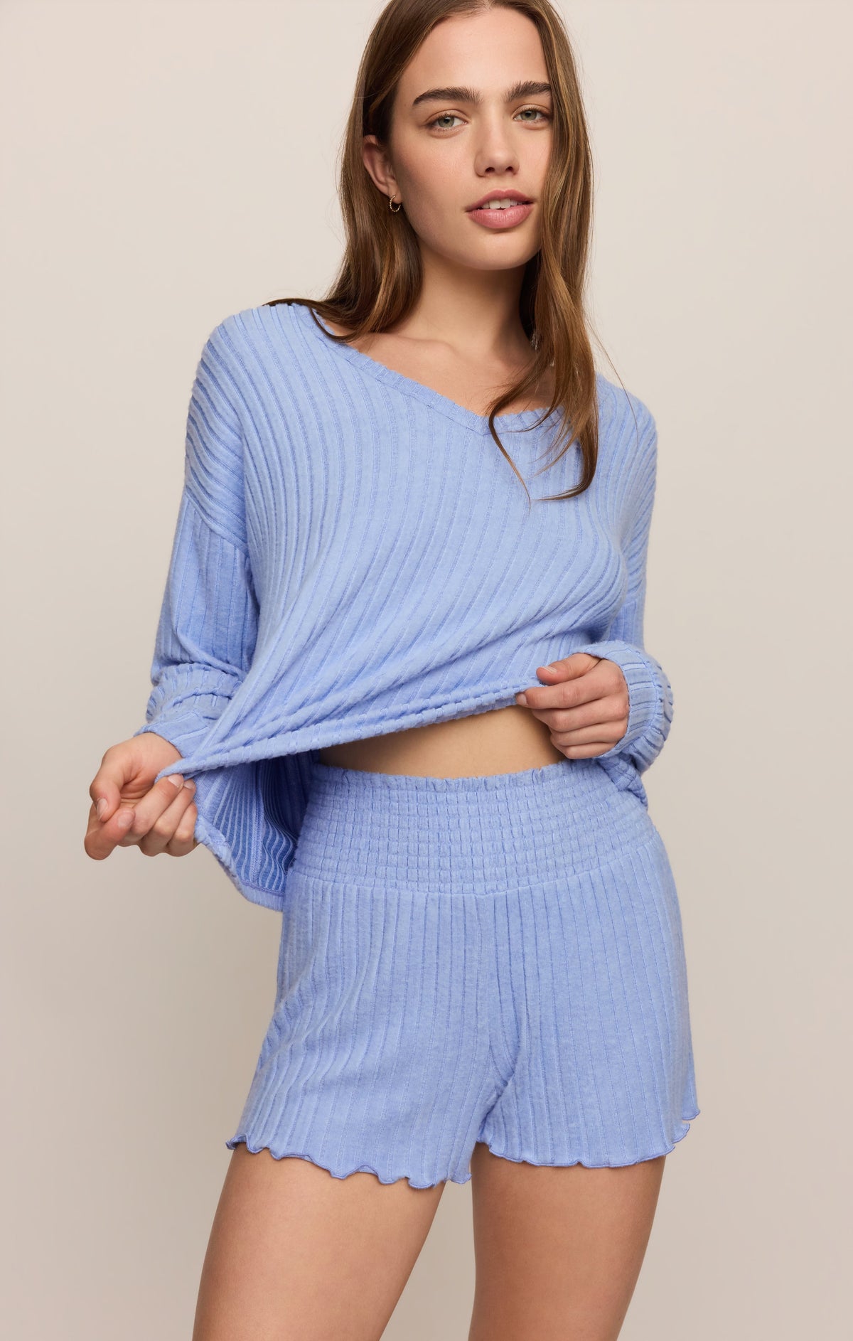 Z Supply Daydreamer Silky Rib V-Neck L/S Top