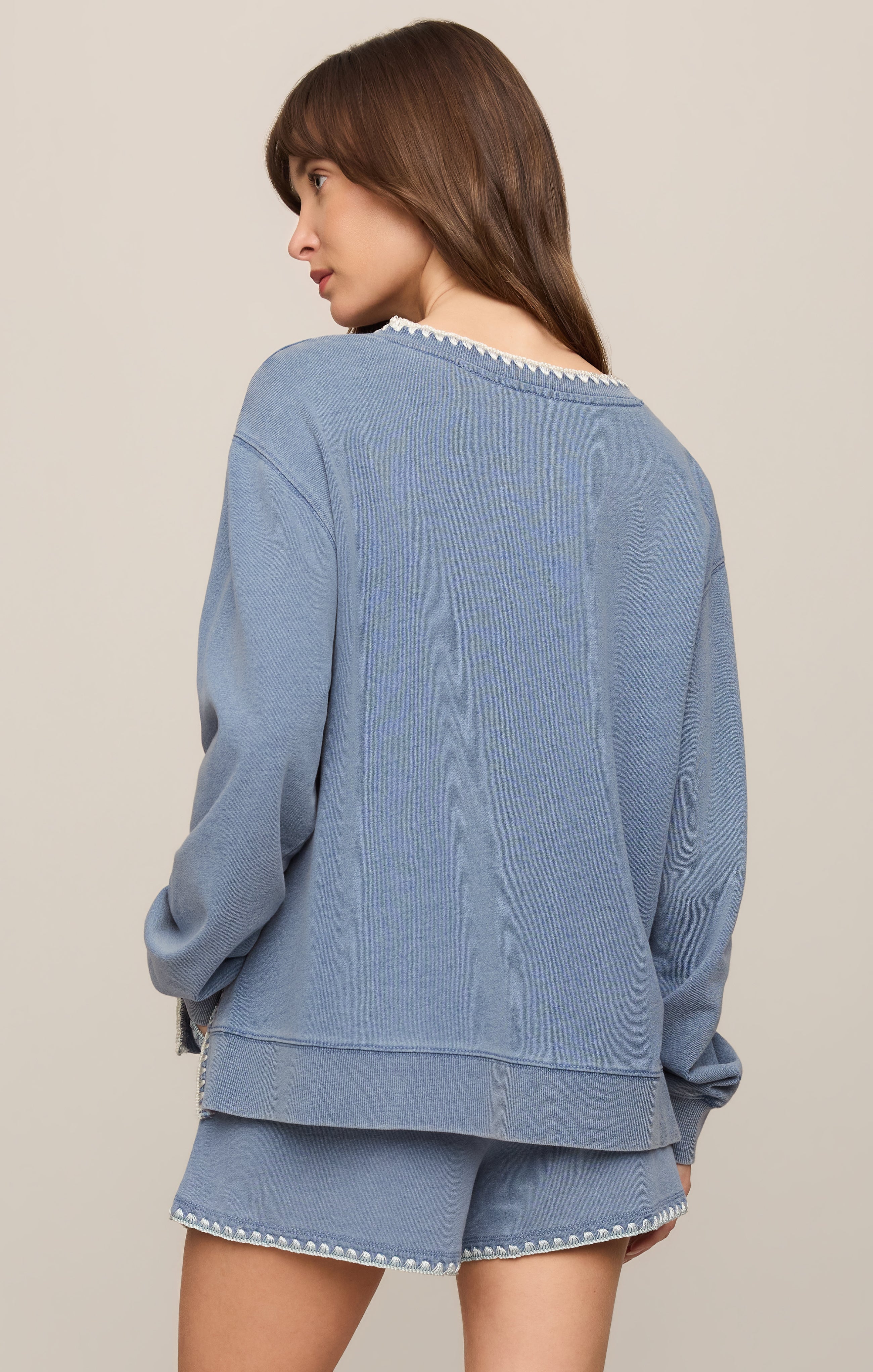 Z Supply Cam Knit Denim Whipstitch L/S Top