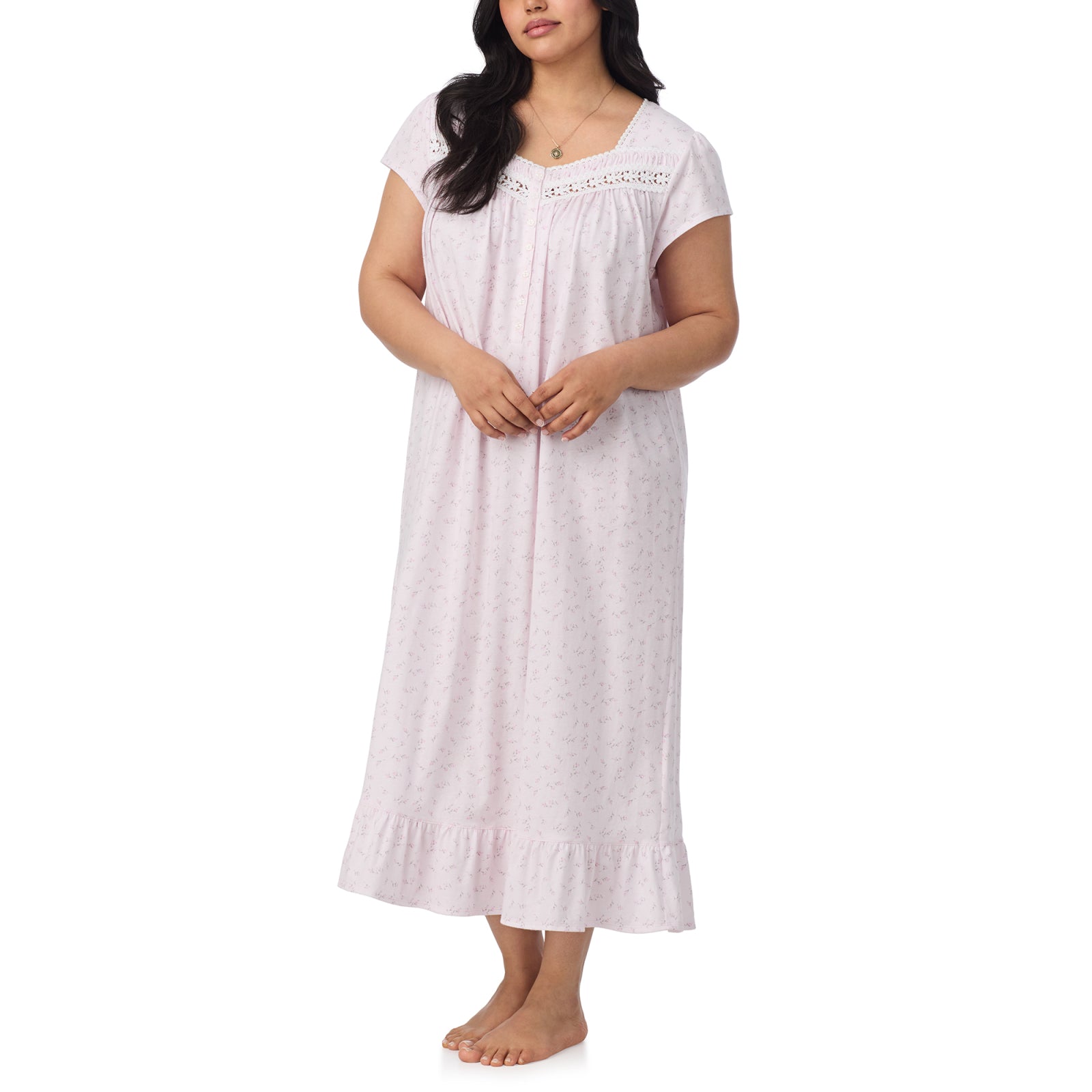 Eileen West Plus Size 100% Cotton Jersey Knit C/S Long Nightgown