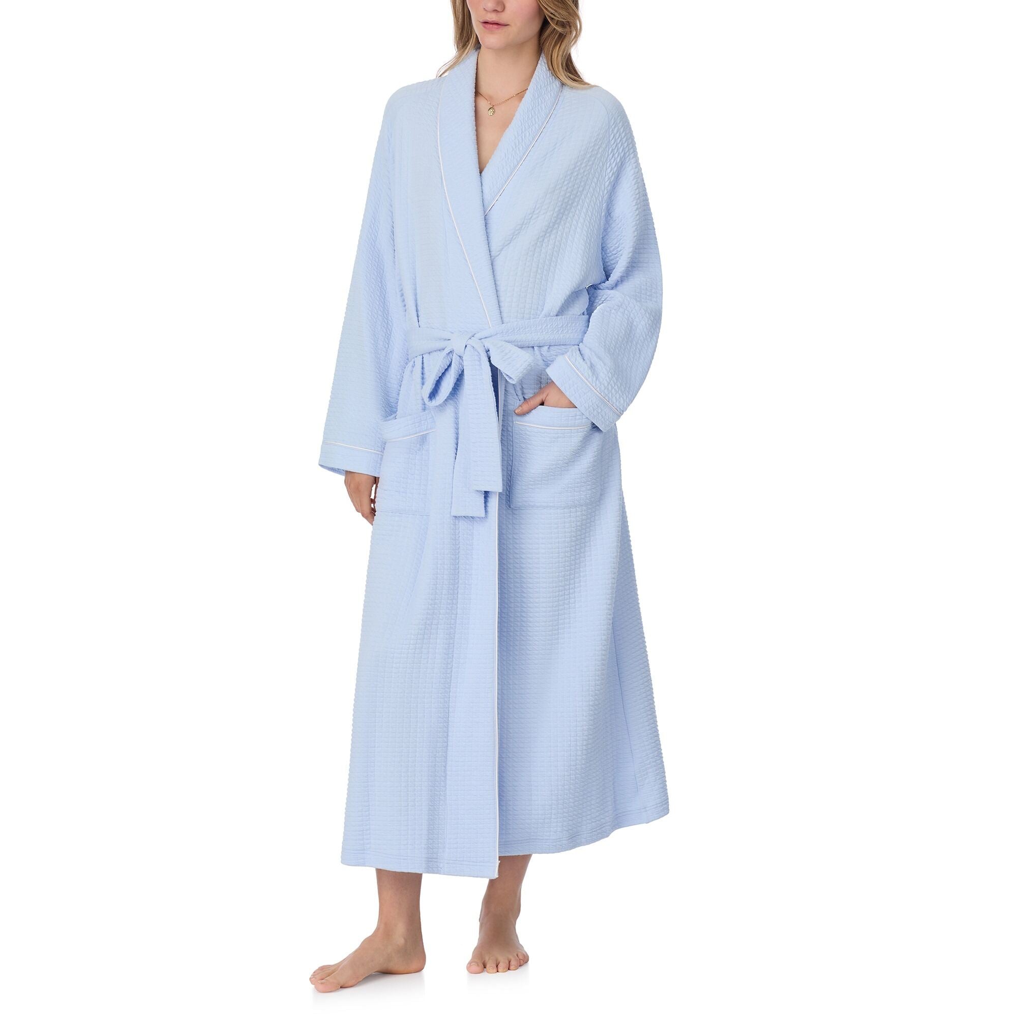 Eileen West 50" Silky Cotton Waffle Knit Long Wrap Robe
