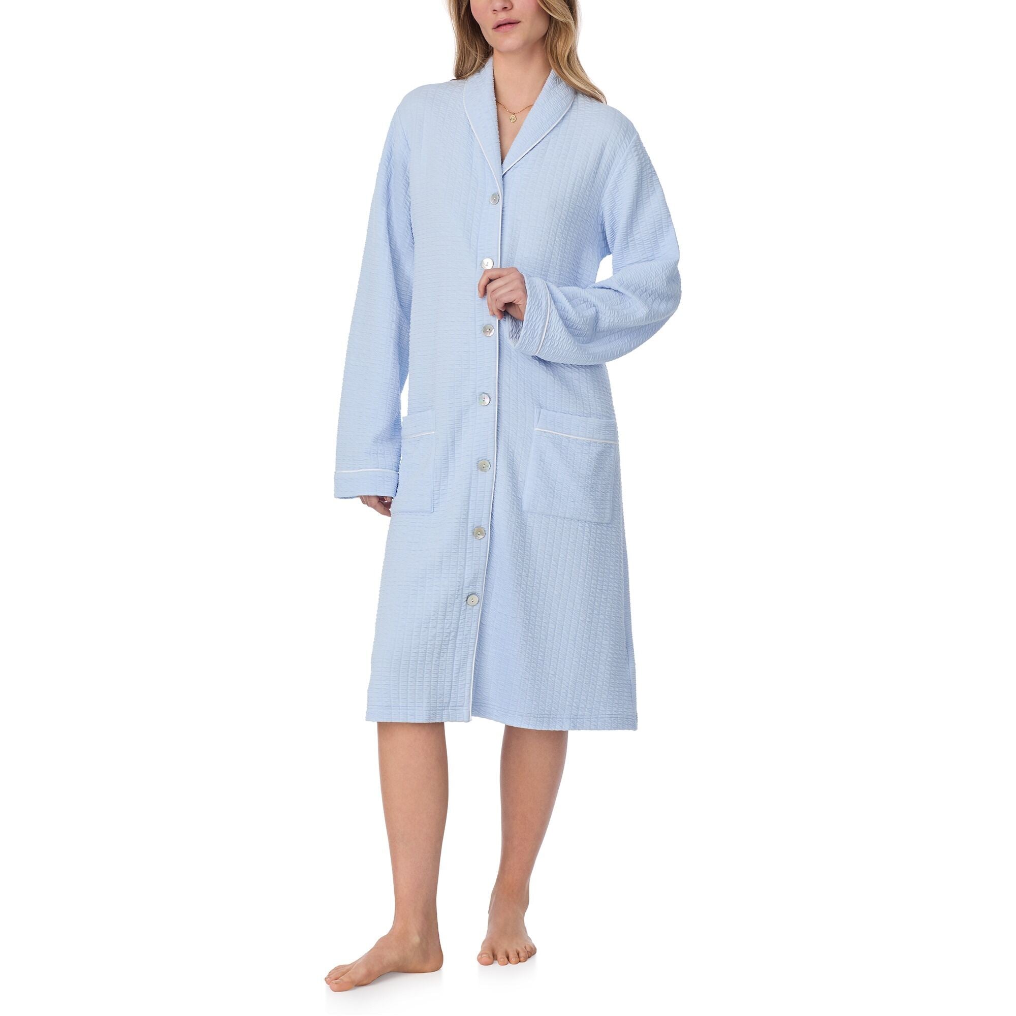 Eileen West 42" Silky Cotton Waffle Knit Waltz Button Robe