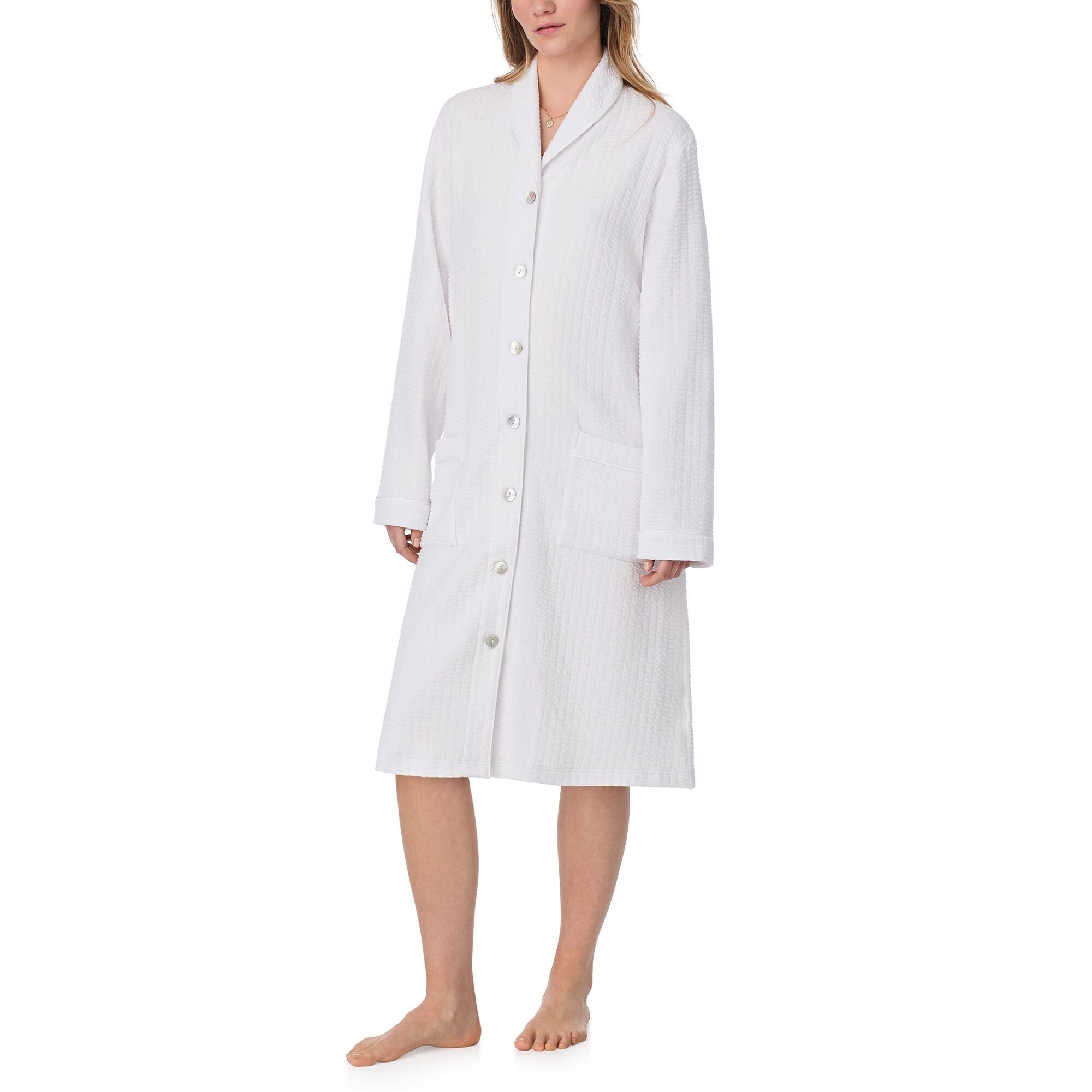 Eileen West 42" Silky Cotton Waffle Knit Waltz Button Robe