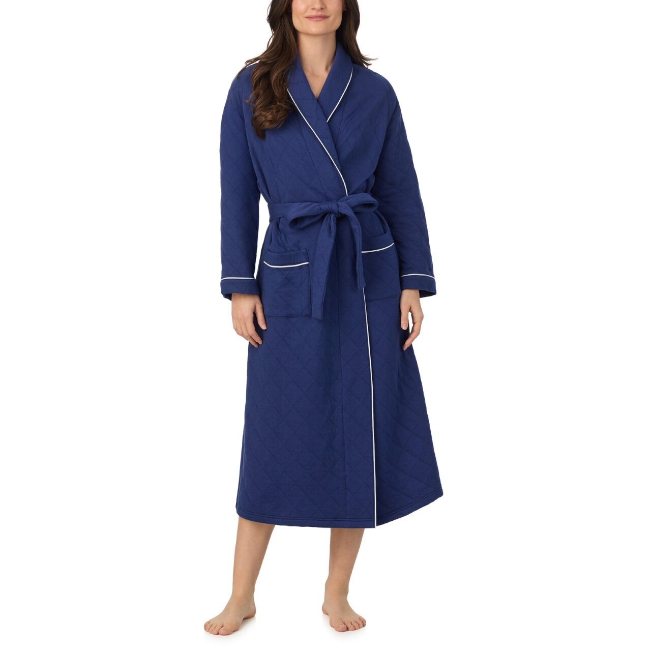Eileen West Cotton Rich Diamond Quilted Long Wrap Robe