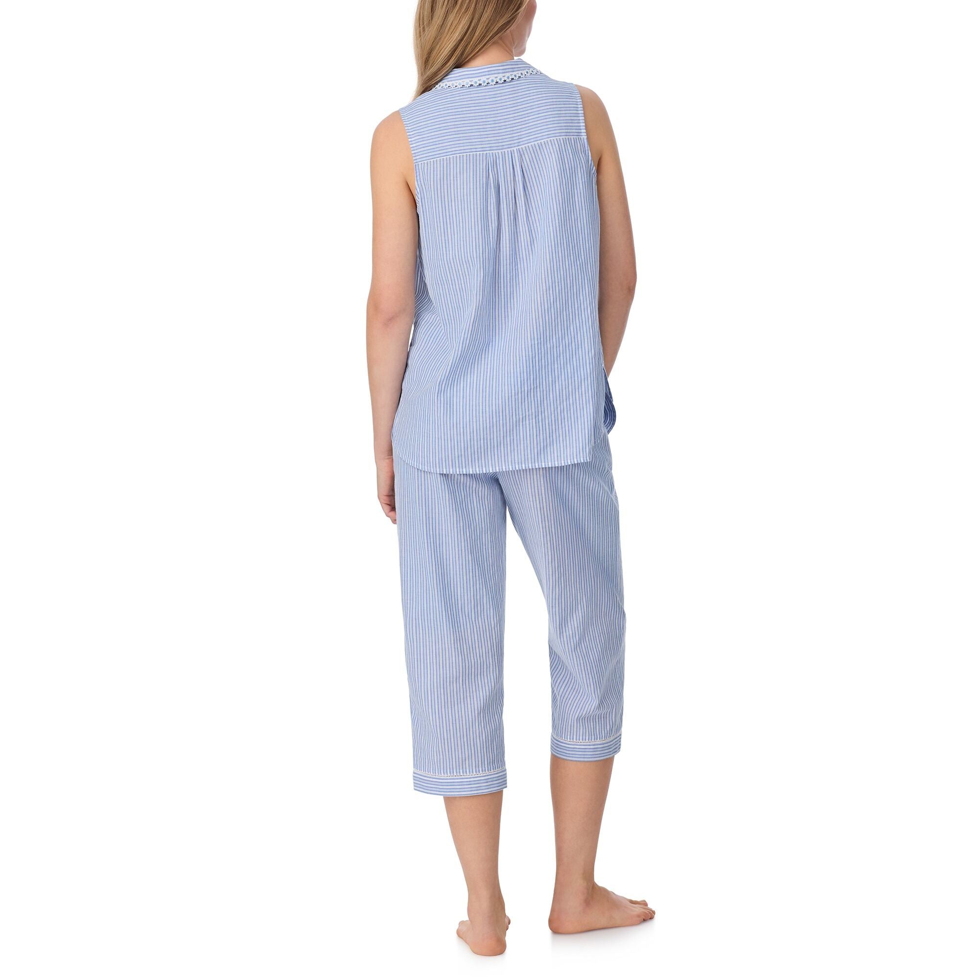 Eileen West S/L Notch Collar Dobby Striped Capri PJ