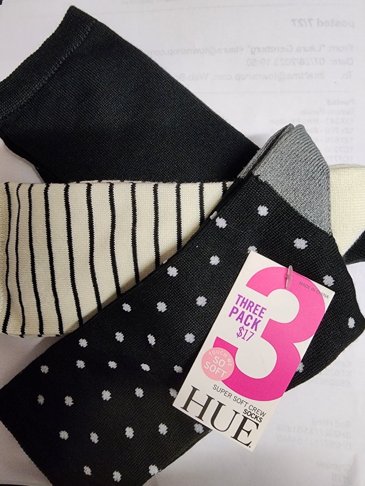 Hue Super Soft Crew 3 Pair Pack One Size Dots Pack