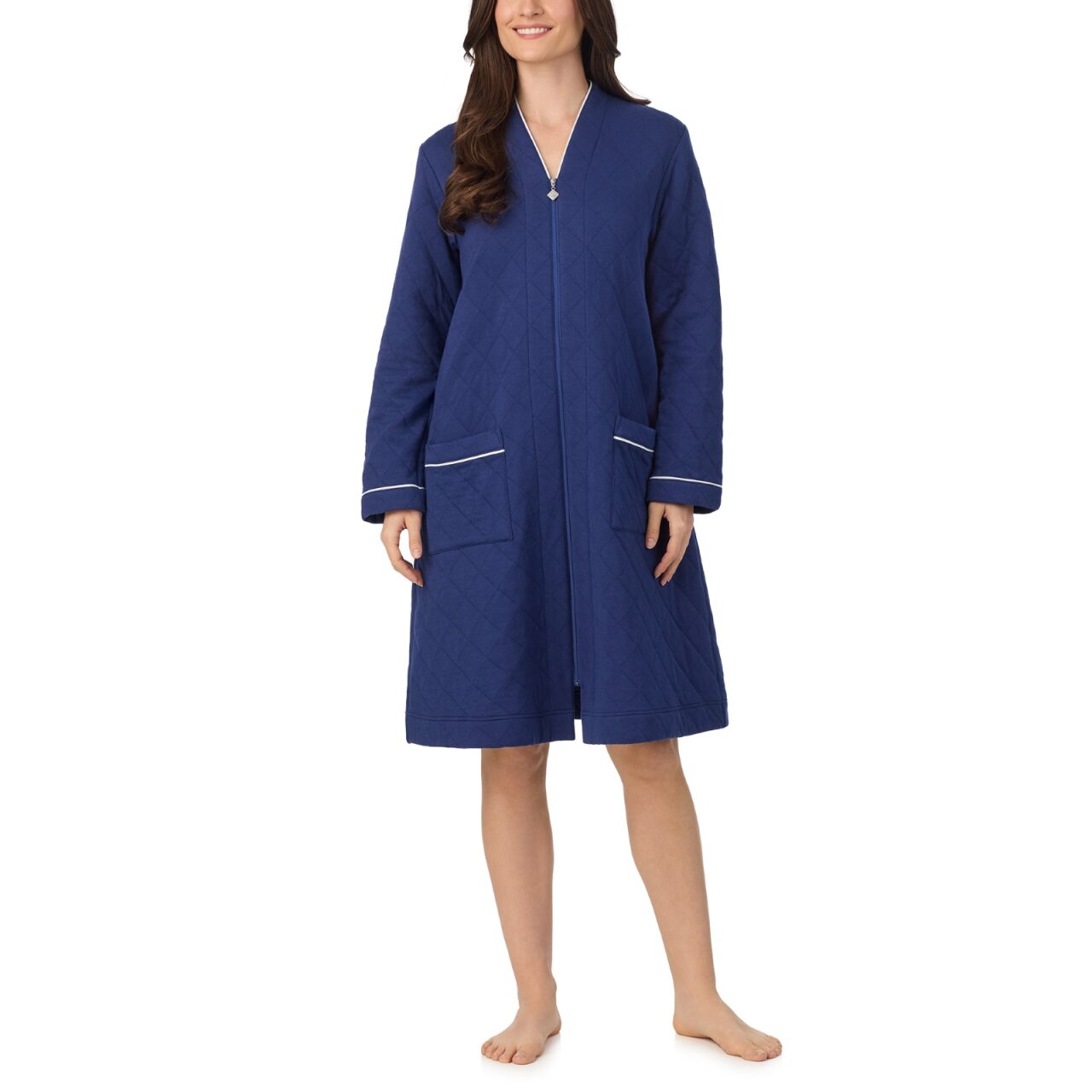 Eileen West Cotton Rich Diamond Quilted Zip Robe