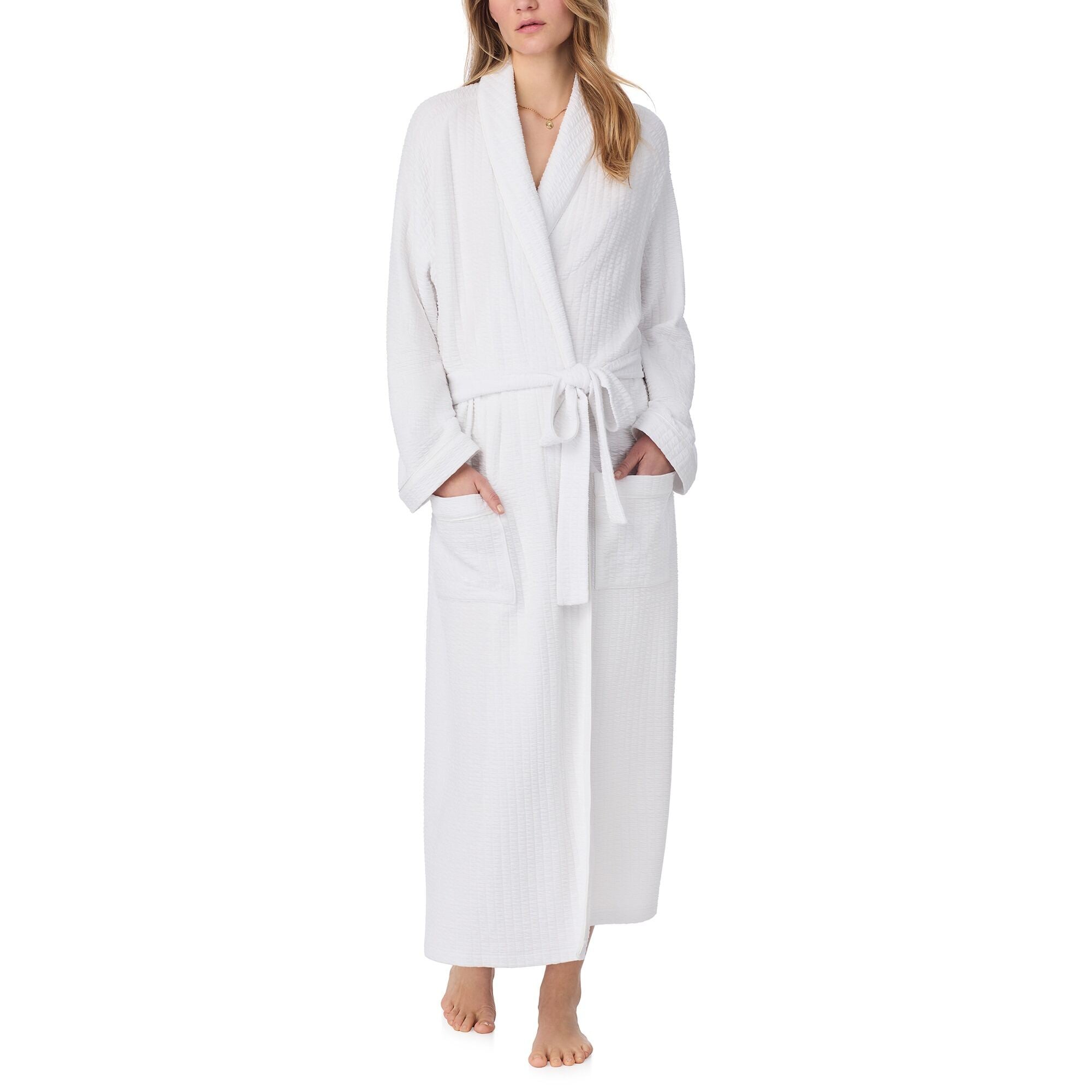 Eileen West 50" Silky Cotton Waffle Knit Long Wrap Robe