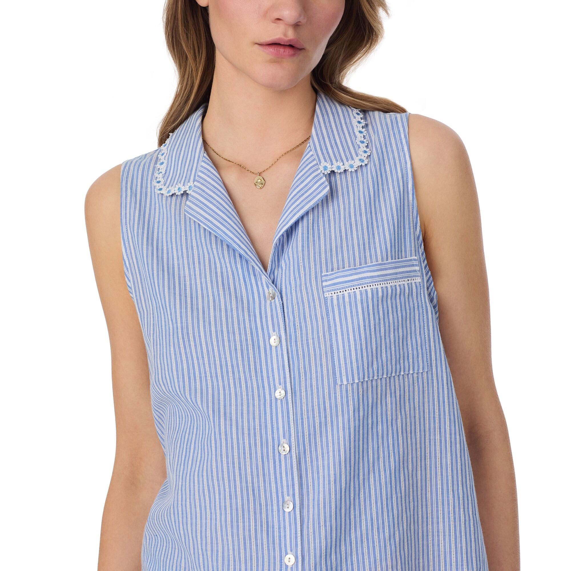 Eileen West S/L Notch Collar Dobby Striped Capri PJ