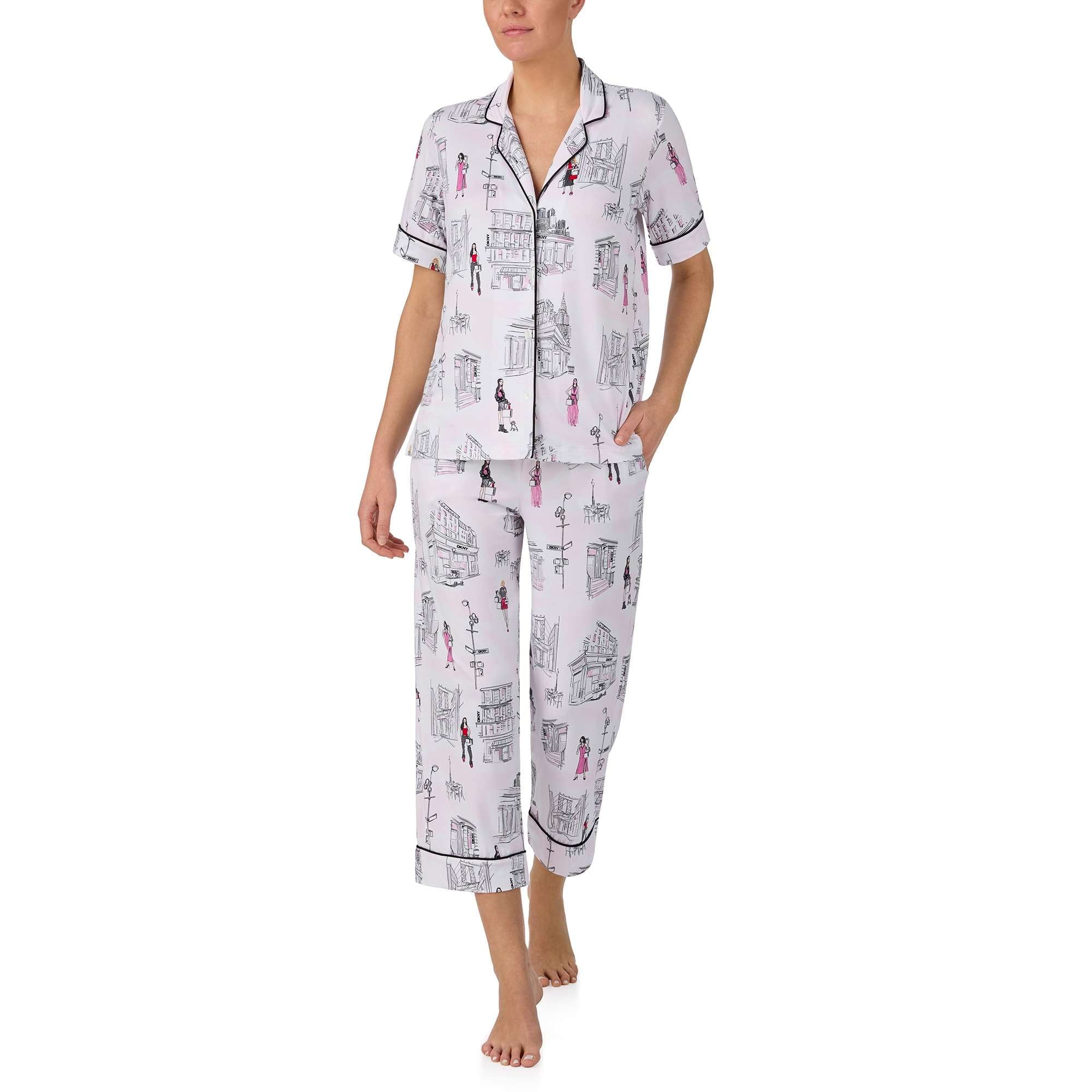 Donna Karan Sleep Soho Streets S/S Notch Top & Crop PJ Set