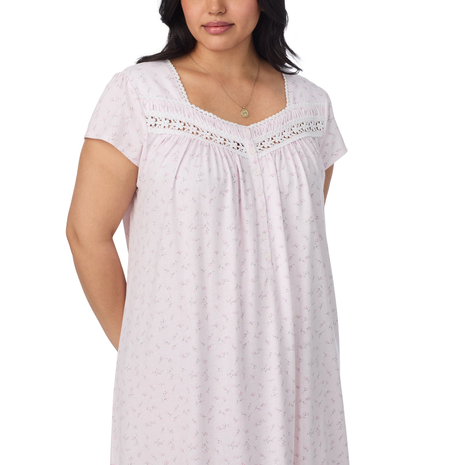 Eileen West Plus Size 100% Cotton Jersey Knit C/S Long Nightgown