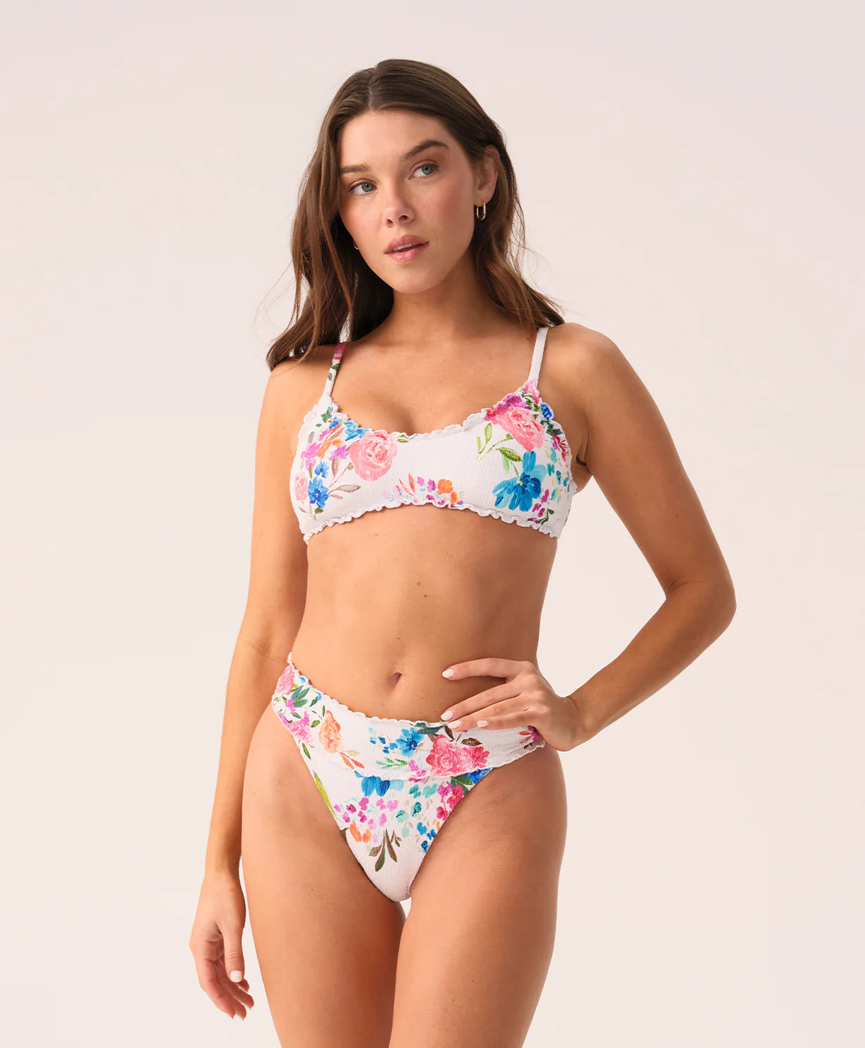 PQ Florencia Smocked Lettuce Edge Bralette Bikini Top