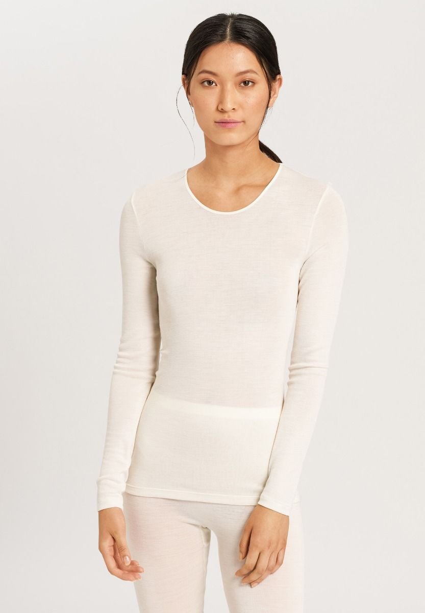Hanro Woolen Silk Long Sleeve Shirt-  High Scoop Neck