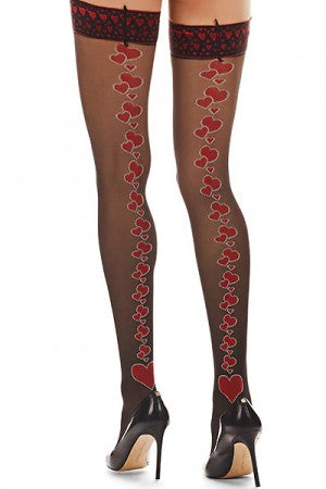 MeMoi Queen Of Hearts Backseam 20 Denier Sheer Thigh High