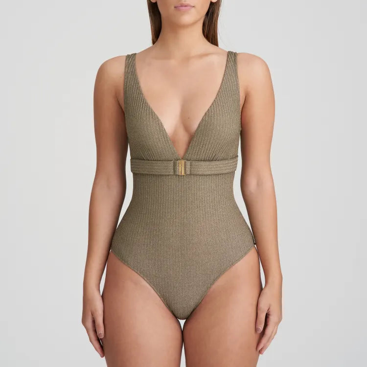 plunge swimsuit with low cut front