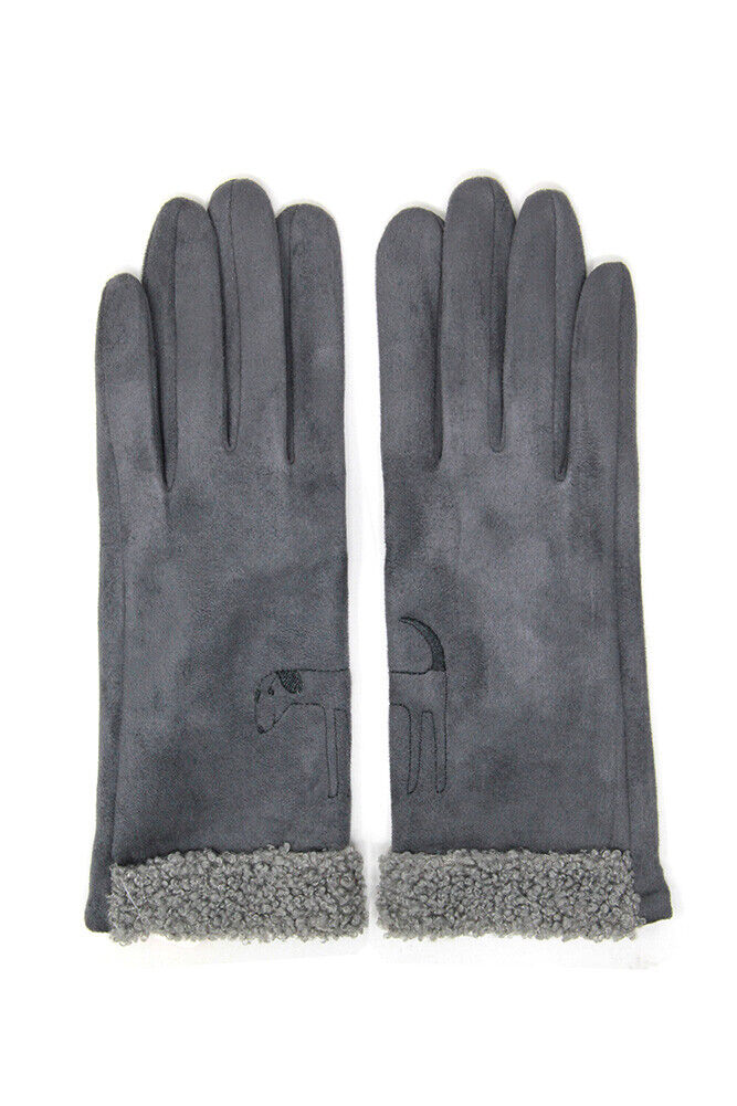 Fashion City Women`s Winter Embroidery Dog Gloves