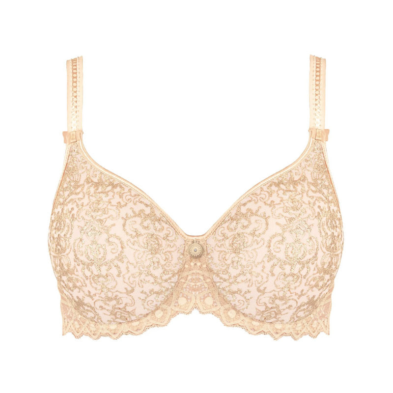 seamless embroidery underwire bra creamy beige