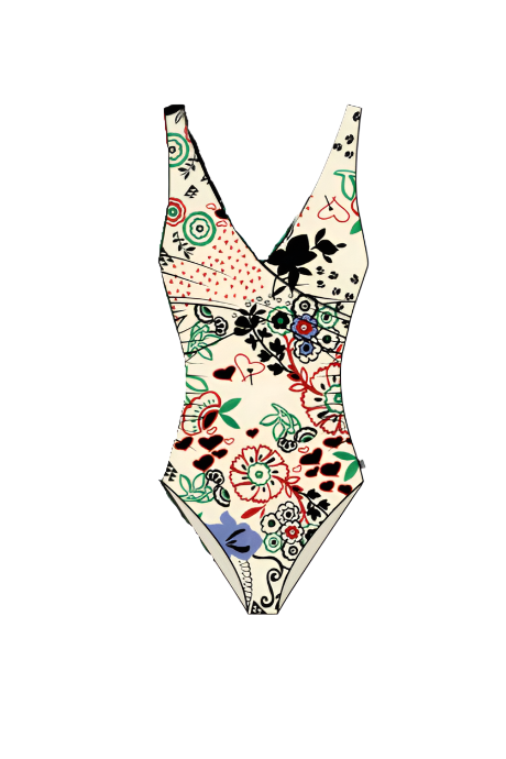 Shan Classique Printed One Piece With a V Neck