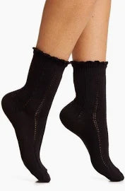 Hue Scalloped Tipped Boot Sock Black one size