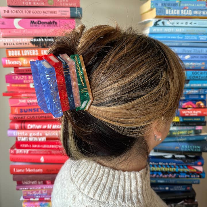 solar eclipse hand painted book stack claw hair clip