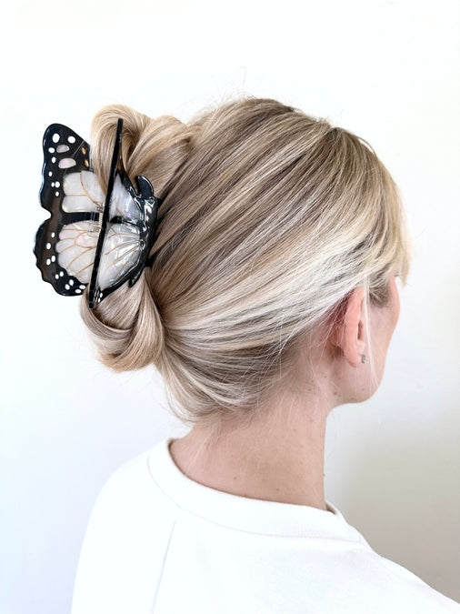 solar eclipse hand painted monach butterfly claw hair clip