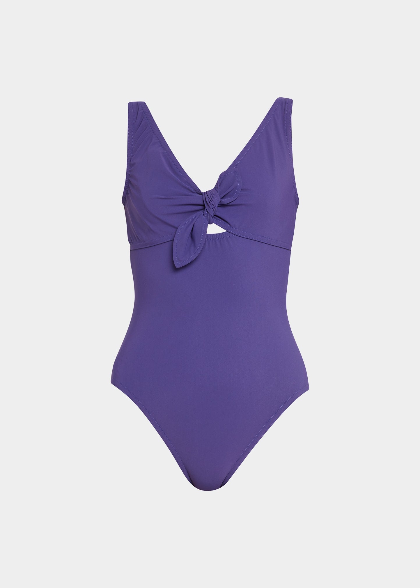 tie front purple v neckline one piece