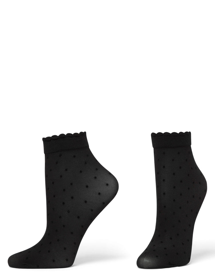 Hue Flocked Dot Mesh Anklet - Black