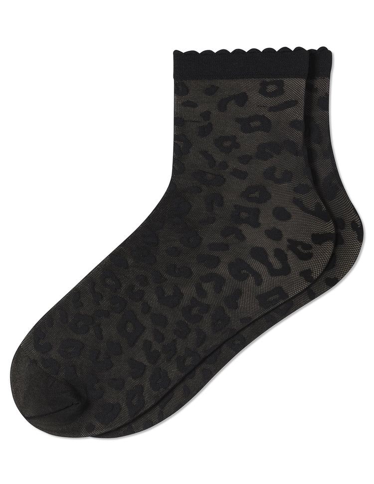 Hue Leopard Mesh Anklet - Black