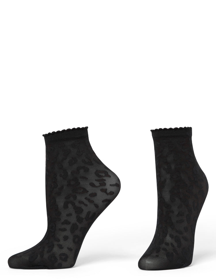 Hue Leopard Mesh Anklet - Black