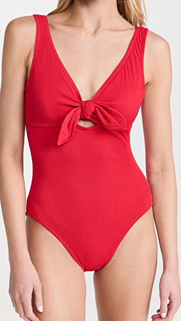 v neck knot tie one piece red