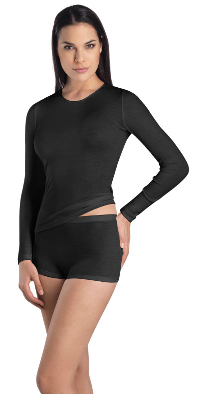 Hanro Woolen Silk Long Sleeve Shirt XS Black (1562853376065)