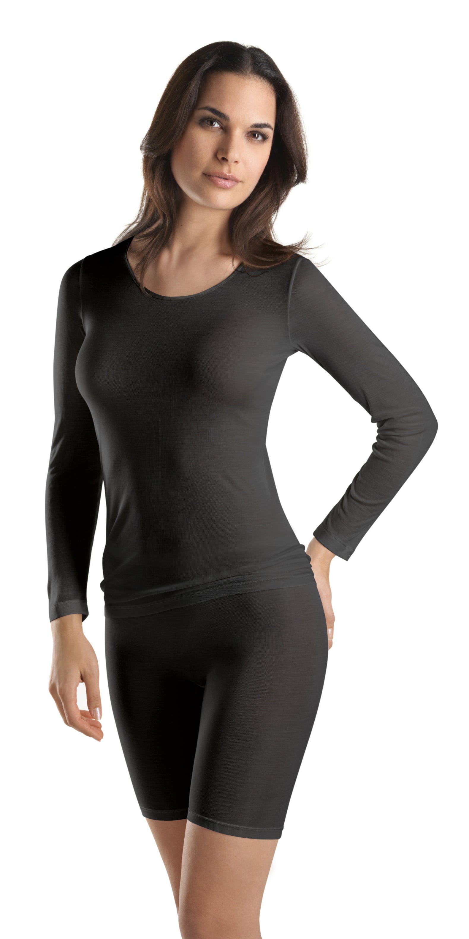 Hanro Pure Silk Long Sleeve Shirt XS Black (672354697281)
