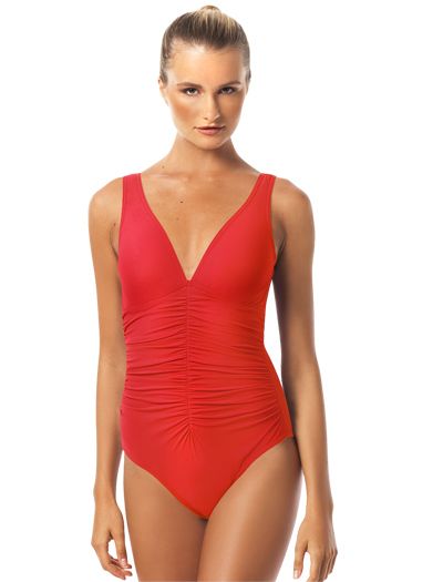 Karla Colletto Smart Suit V-Neck Underwire One Piece Swimsuit (551930363969)