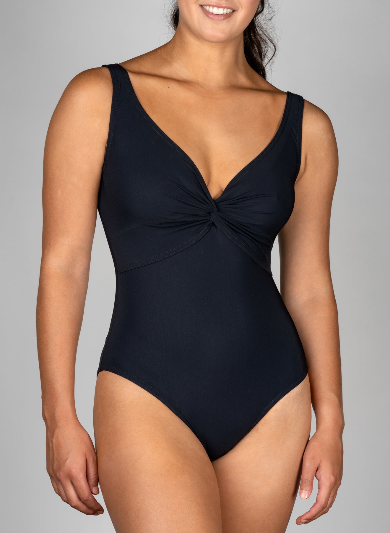 Karla Colletto Basic Twist V Neck One Piece Swimsuit