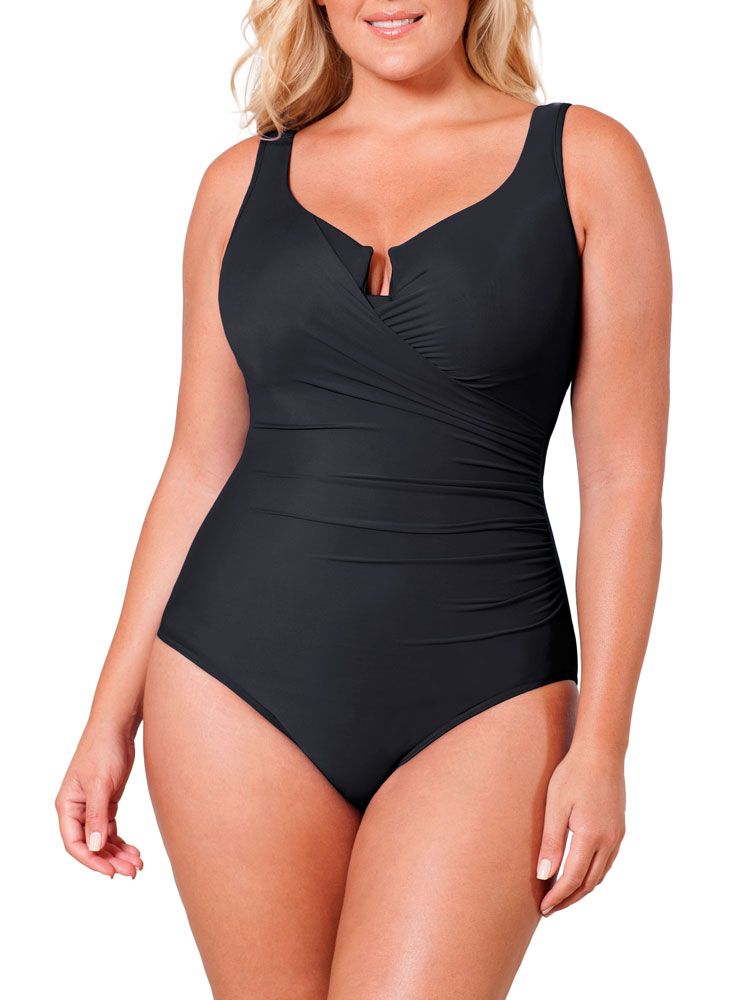 Miraclesuit Solids Escape Plus One Piece Swimsuit 16W Black (3488197640257)