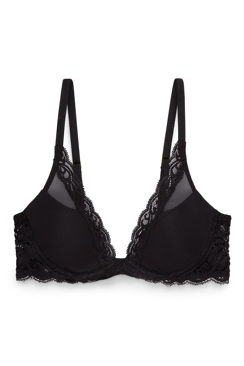 Natori Feathers Lace Contour Plunge Bra - Black (551994359873)
