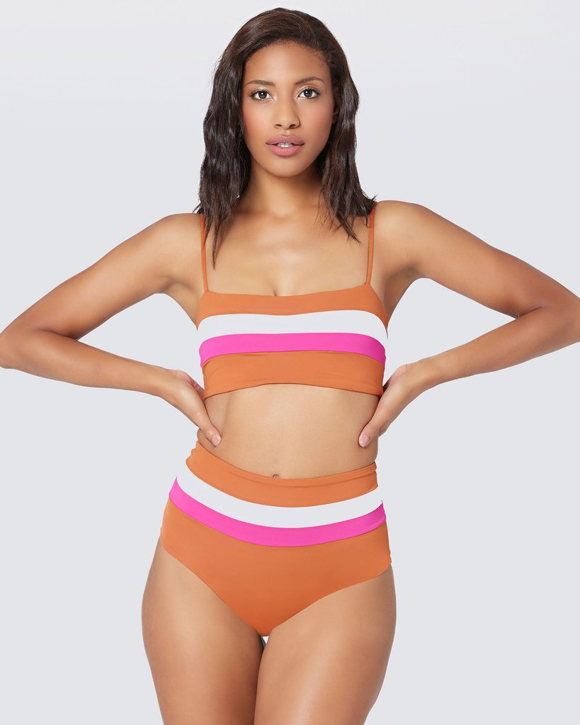 L*Space Rebel Stripe Bikini Top Small Amber/Bougainv/Cream (6642564497473)