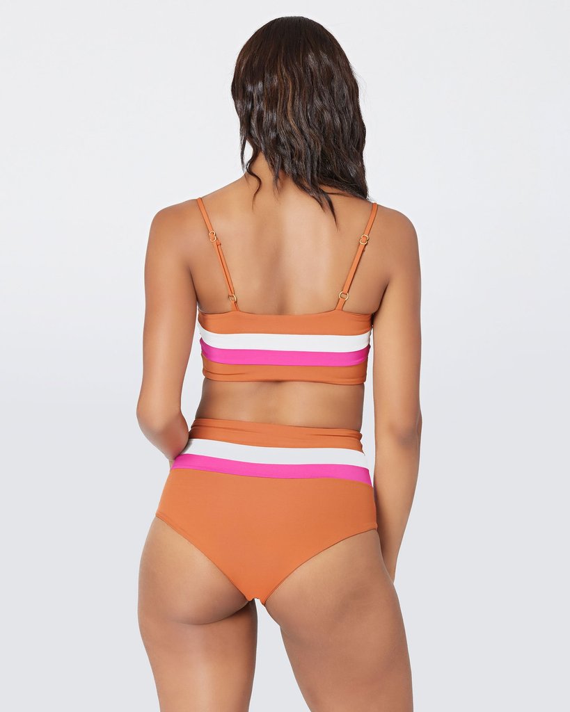 L*Space Portia Stripe Bikini Bottom Small Amber/Borganv/Cream (6642564005953)