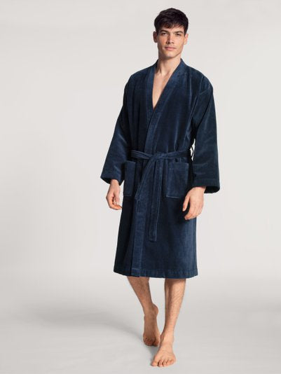Calida Men's After Shower Comfort Fit Robe Small Dark Blue 