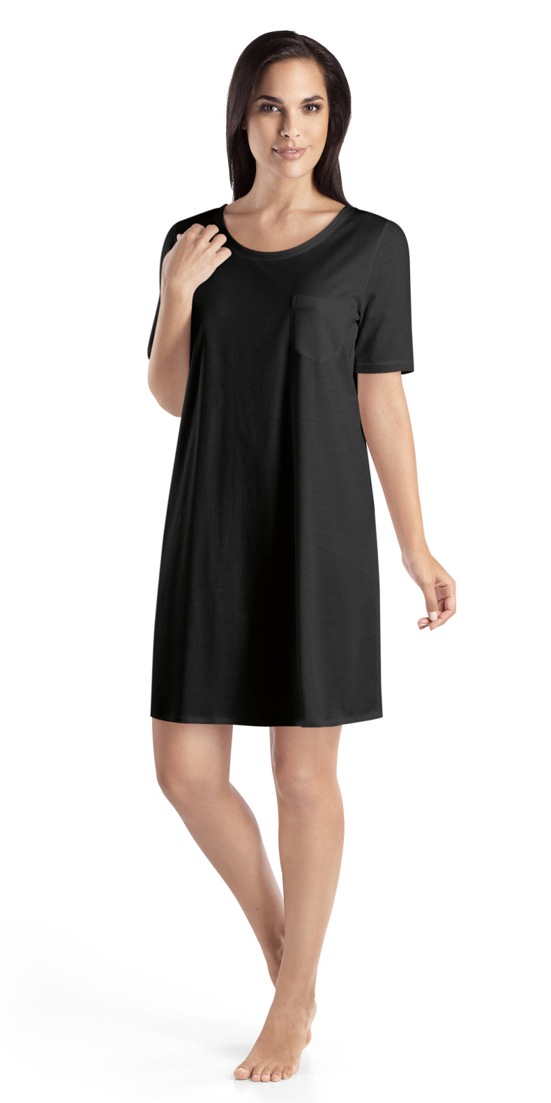 Hanro Cotton Deluxe Short Sleeve Bigshirt XS Black (672355156033)