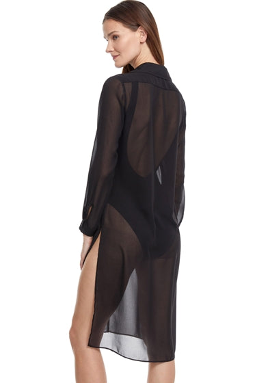 Gottex Essentials Splendid Black Long Buttoned Cover Up Blouse Dress